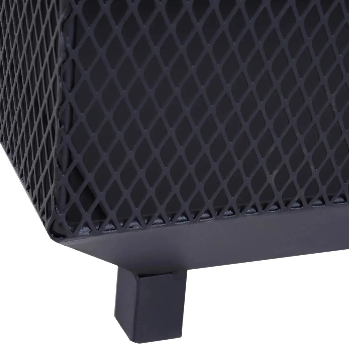 Square Fire Pit Metal Mesh Brazier, 44×44×40cm, Black, Outdoor with Lid, Log Grate, Poker for Backyard Camping Bonfire Wood Burning Stove