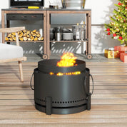 Smokeless Fire Pit Portable Wood Burning with Ash Catcher, 37cm, Dark Grey with Poker for Garden Camping Bonfire Party