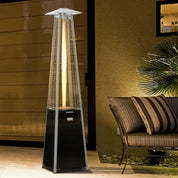 Outdoor Patio Gas Heater 11.2kW Freestanding Pyramid Propane Heater with Wheels Dust Cover Regulator Hose Black 50x50x225cm
