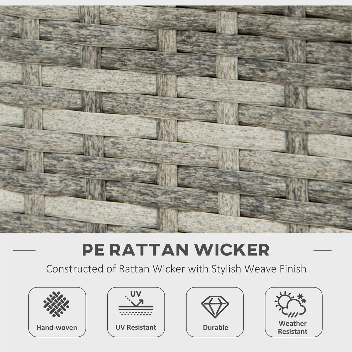 Gas Fire Pit Table Patio Square PE Rattan, 40,000 BTU, Mixed Grey with Rain Cover, Mesh Lid and Lava Stone