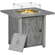 Gas Fire Pit Table, 50,000 TB, 71cm, Grey with Cover and Glass Screen