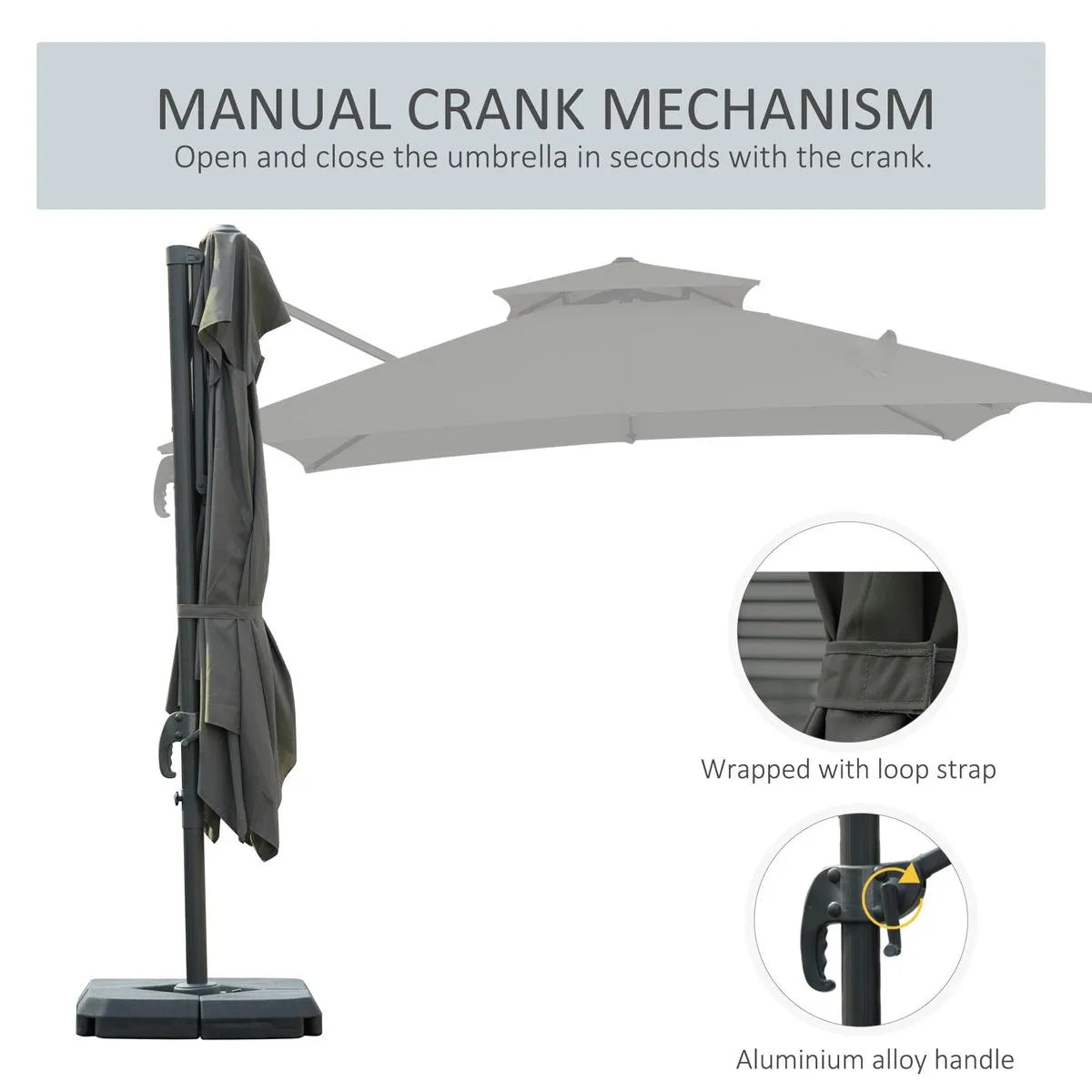 Cantilever Parasol 360° Rotation Angle Adjustment Outdoor Market Garden Umbrella, Dark Grey