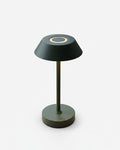 RUVA cordless USB-C table lamp, matte black metal cone base with glowing diffuser disc top | DecoHarmonie