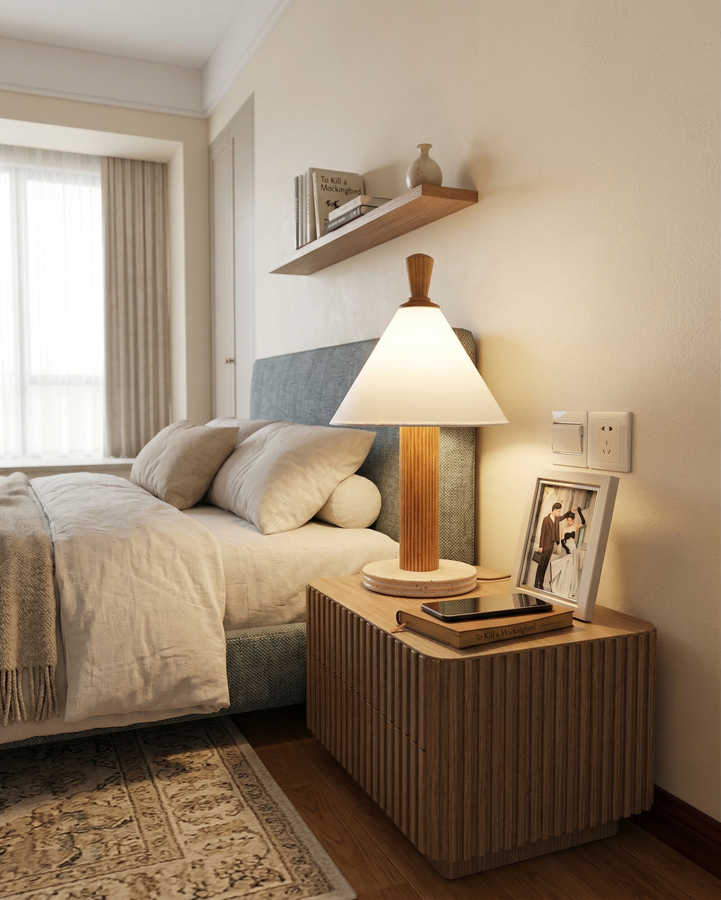 TÉA designer table lamp in a warm, considered living room setting — DecoHarmonie