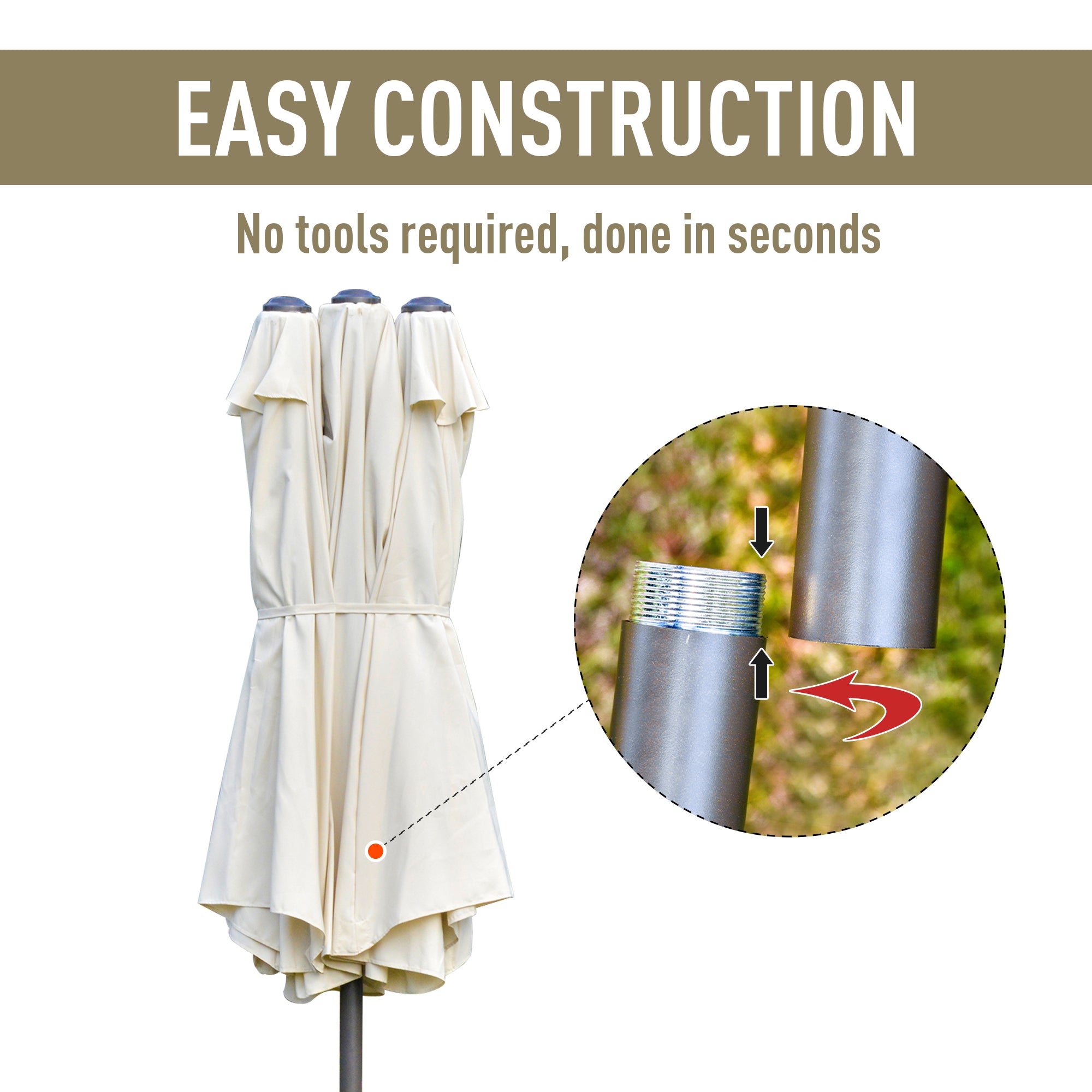 Double-Sided Sun Umbrella Canopy 4.6m Crank Shade with Cross Base, Off White
