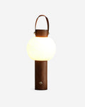 VENA cordless table lamp with frosted glass globe, walnut wood base and leather carry strap | DecoHarmonie