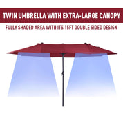 Double-Sided Patio Parasol Sun Umbrella 4.6m, Wine Red