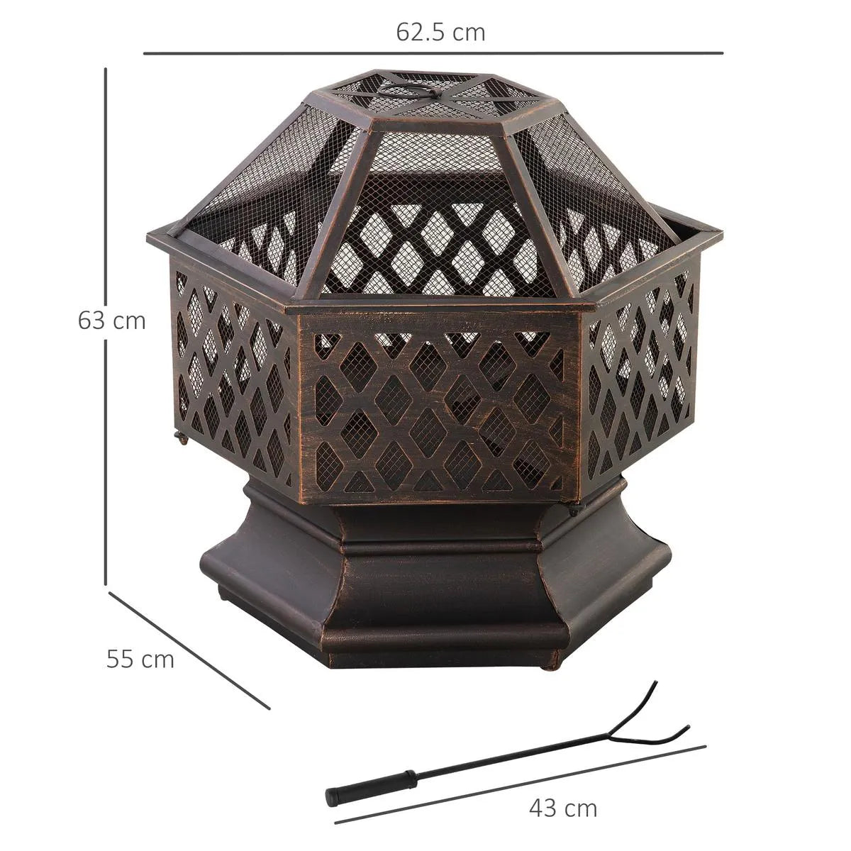 Fire Pit Wood Burning Firebowl, Portable, Bronze with Screen Cover and Poker for Patio Backyard