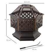 Fire Pit Wood Burning Firebowl, Portable, Bronze with Screen Cover and Poker for Patio Backyard