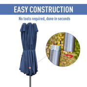 Double-Sided Sun Umbrella Canopy 4.6m Crank Shade with Cross Base, Dark Blue