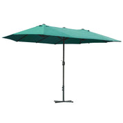 Double-Sided Sun Umbrella Canopy 4.6m Crank Shade with Cross Base, Dark Green
