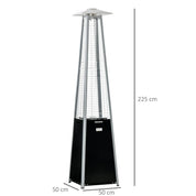 Outdoor Patio Gas Heater 11.2kW Freestanding Pyramid Propane Heater with Wheels Dust Cover Regulator Hose Black 50x50x225cm