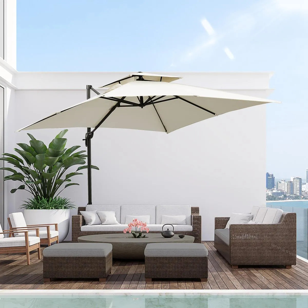 Steel Frame Outdoor Roma Cantilever Umbrella Garden Sun Shade
