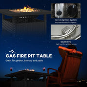 Fire Pit Table, 50,000 BTU, 72.5×72.5cm, Black with Cover