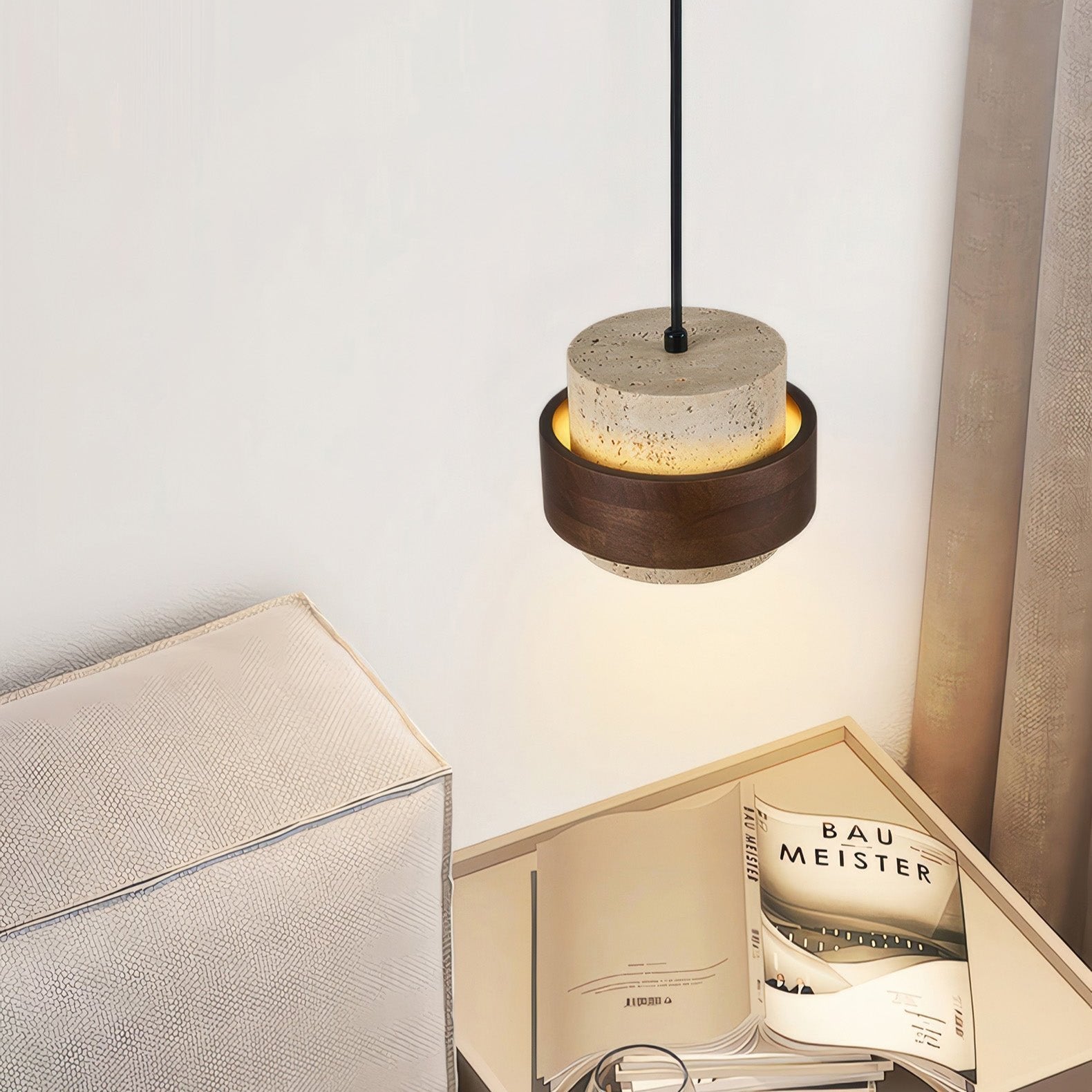 Pendant Light Travertine Wood - KRYNNX | Serene Ambiance