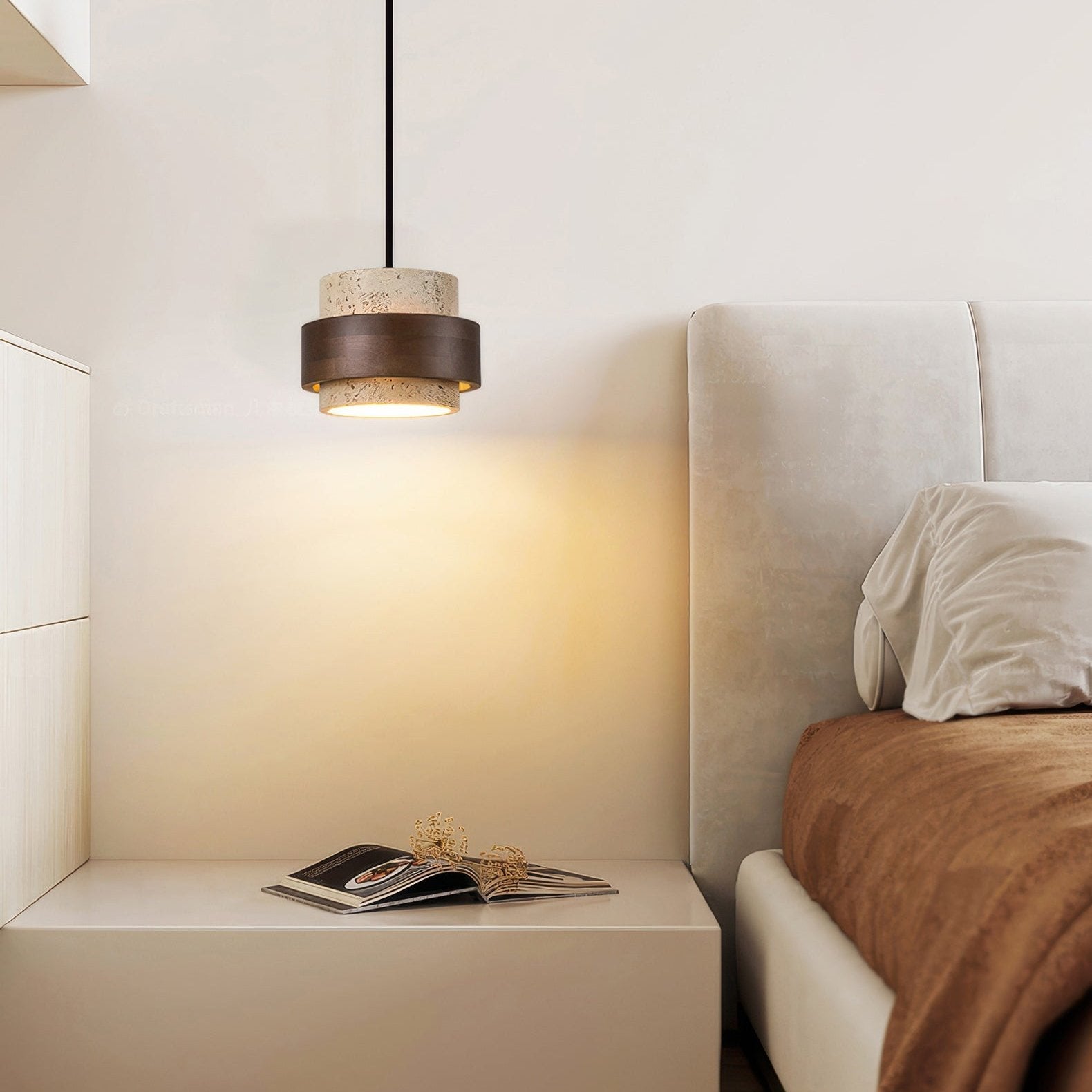 Pendant Light Travertine Wood - KRYNNX | Serene Ambiance