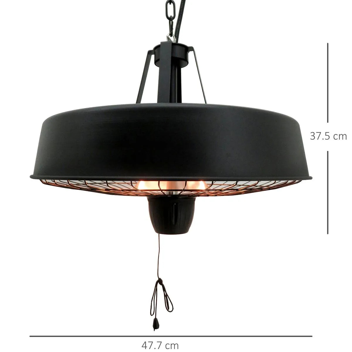 Adjustable Power Infrared Halogen Electric Patio Light Heater 1000/2500W Ceiling Hanging Mount, Black