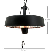 Adjustable Power Infrared Halogen Electric Patio Light Heater 1000/2500W Ceiling Hanging Mount, Black