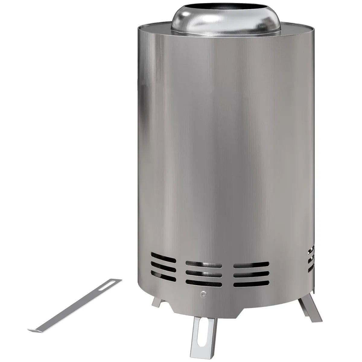 Fire Pit Portable Stainless Steel, 16×16cm, Silver Tone with Poker for Garden Camping Bonfire Party, Smokeless Wood- or Pellet-Fuelled Tabletop