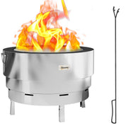 Fire Pit Wood-burning Stainless Steel with Fire Poker, Silver