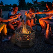 Fire Pit Wood Burning Firebowl, Portable, Bronze with Screen Cover and Poker for Patio Backyard