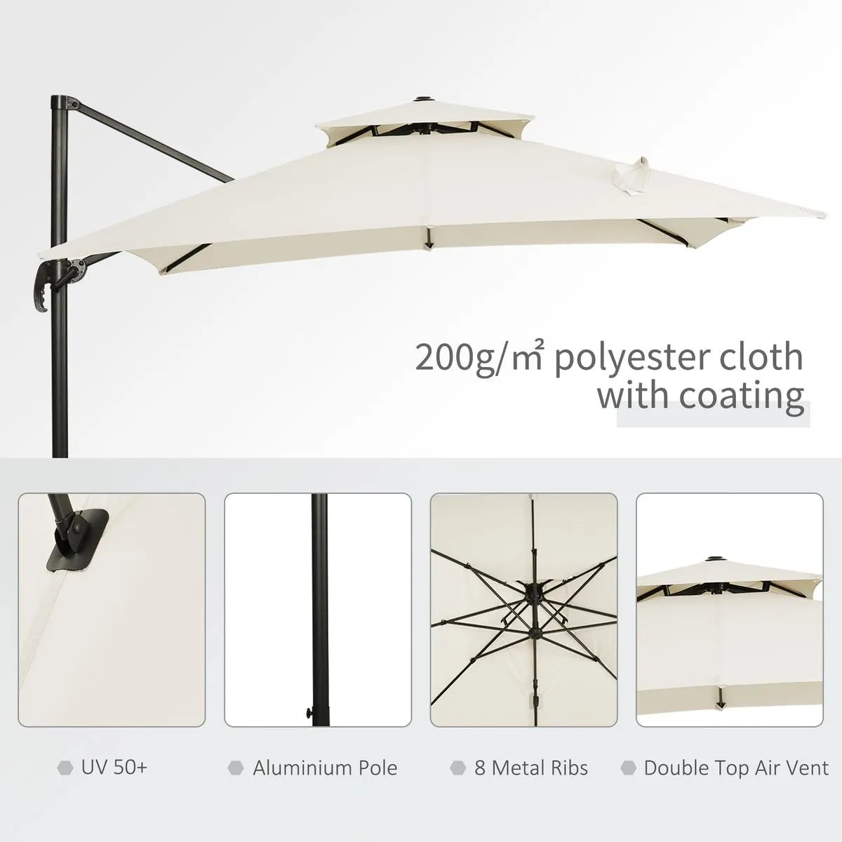 Steel Frame Outdoor Roma Cantilever Umbrella Garden Sun Shade