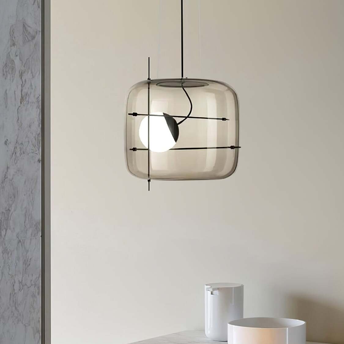 Pendant Light Ribbed Glass Black - STELLA | Tranquility