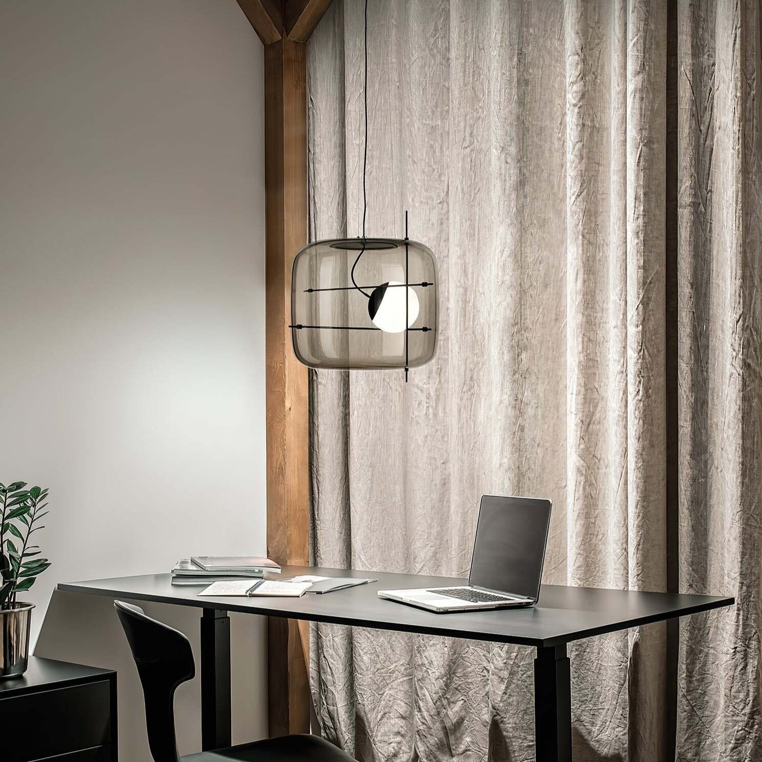 Pendant Light Ribbed Glass Black - STELLA | Tranquility