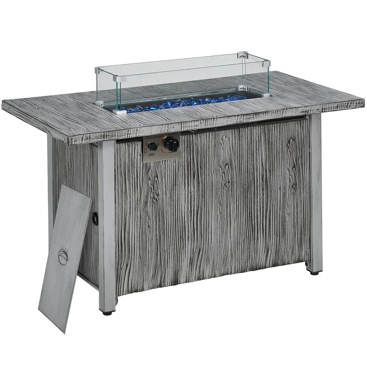 Gas Fire Pit Table, 50,000 BTU, Grey with Cover and Glass Screen