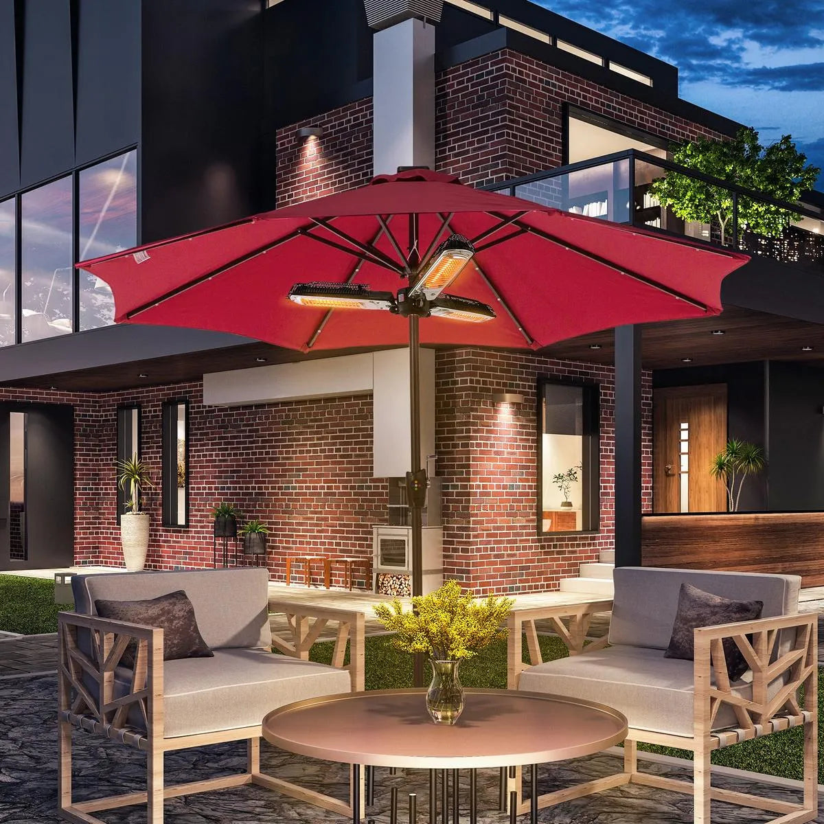 Electric Umbrella Parasol Mounted Infrared Heater 2000W for Patio Gazebo Outdoor Use