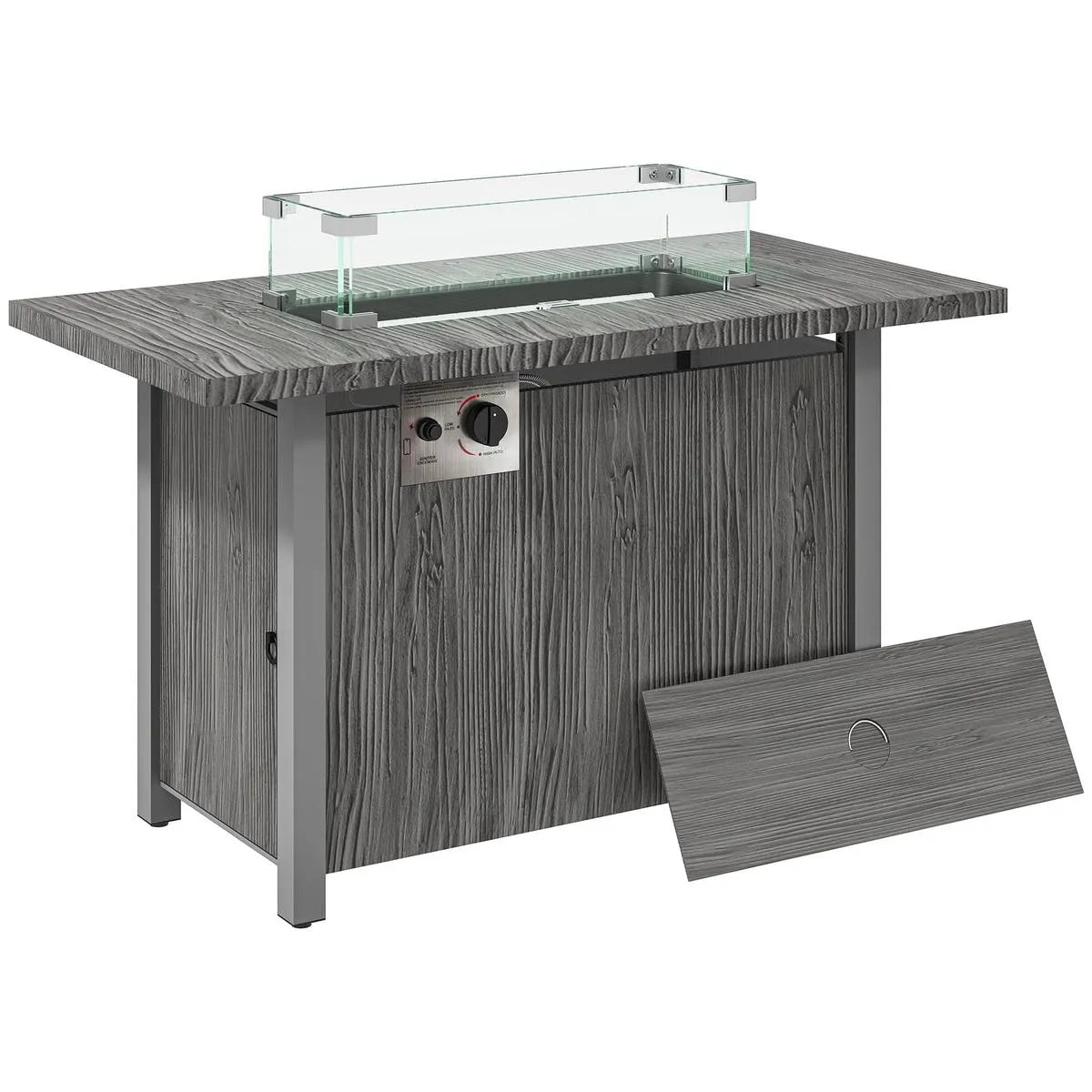 Gas Fire Pit Table, 50,000 BTU, Dark Grey with Cover and Glass Screen