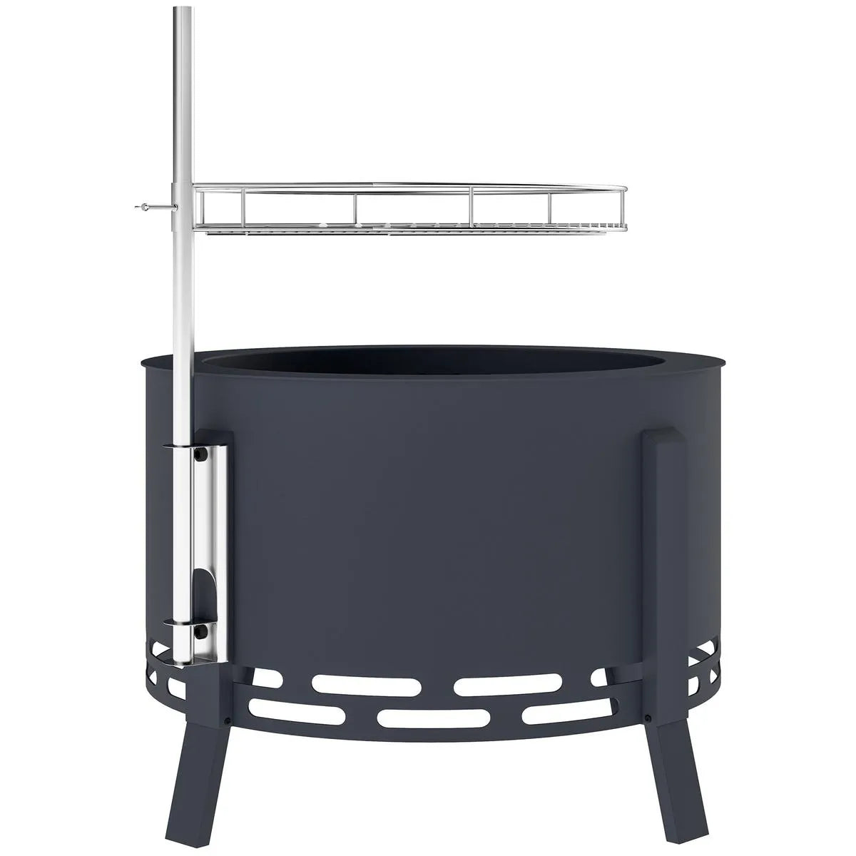 Fire Pit Portable Round, 58cm, Black with Grill Grate, Ash Catcher and Poker for Garden Camping Bonfire Picnic BBQ