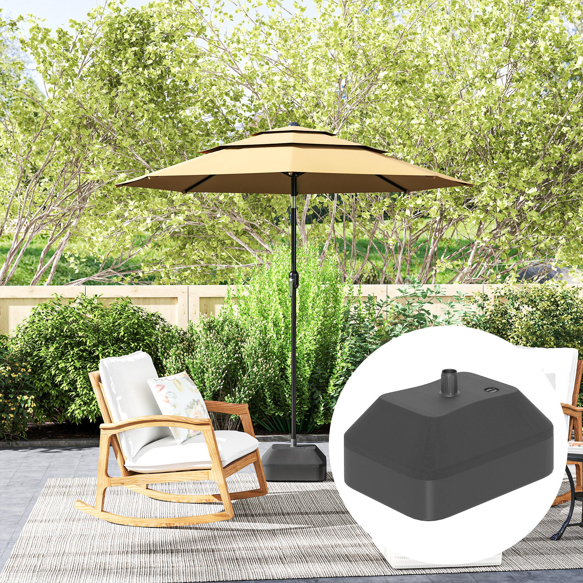Fillable Garden Parasol Base Heavy Duty Stand Filled Up to 24kg with Stand or 20kg with Water for 38mm Poles, Black