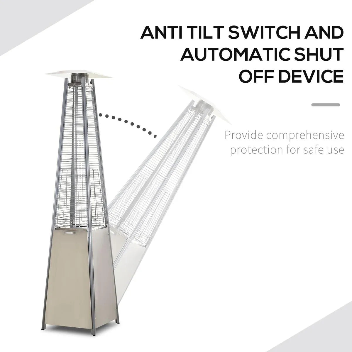 Stainless Steel Outdoor Garden Pyramid Patio Heater with Wheels Rain Cover, Silver