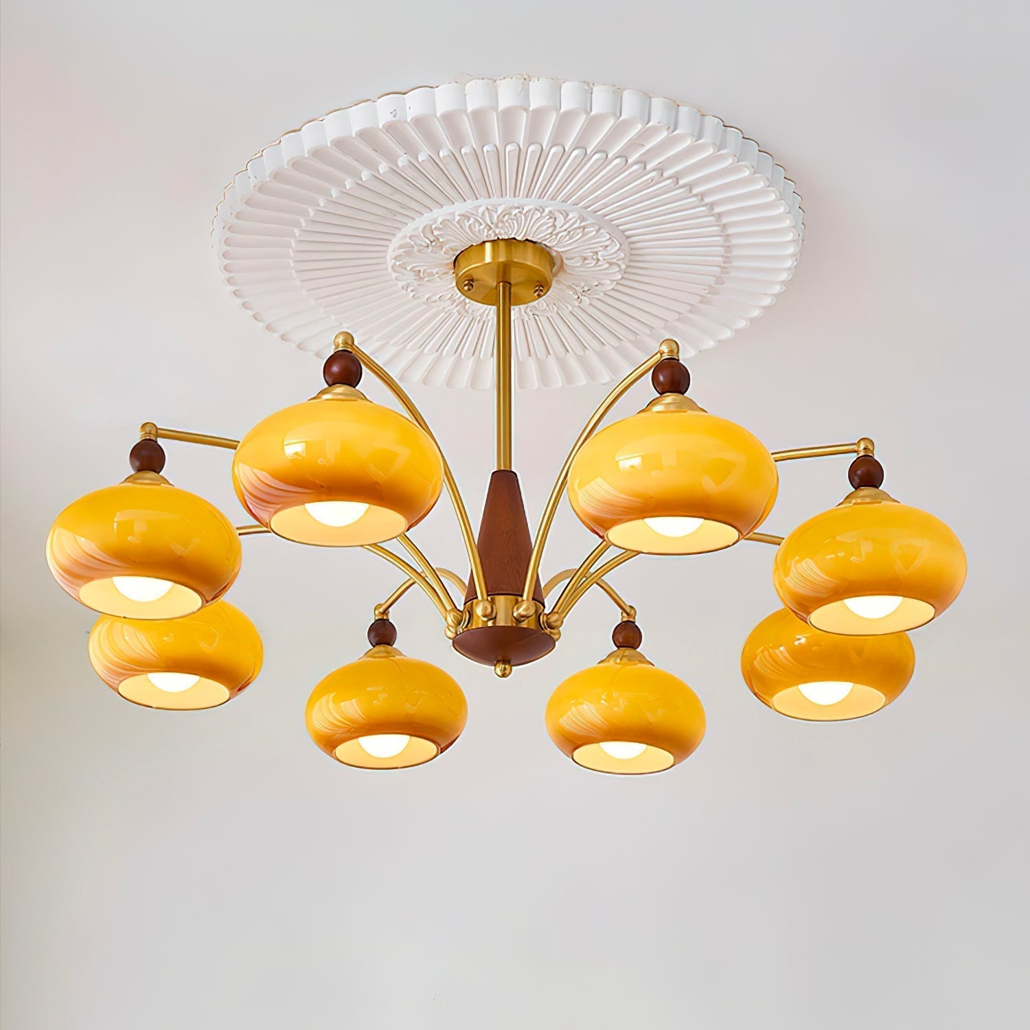 Chandelier Wooden Brass - FUSION | Elegant Lighting