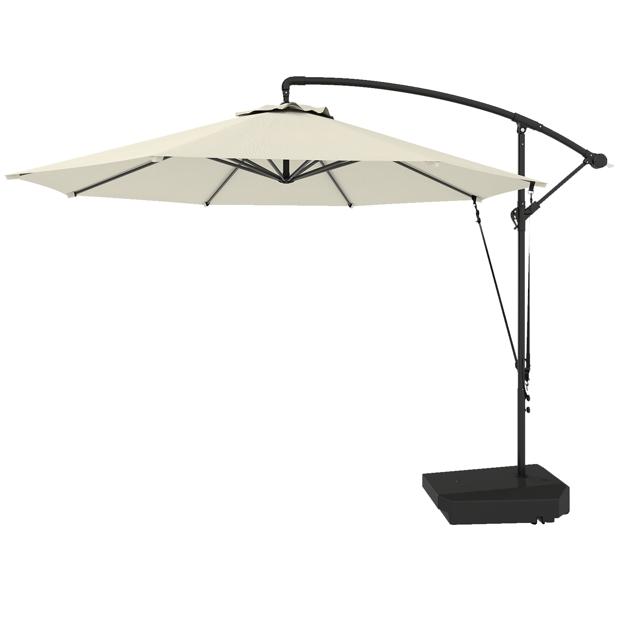 Garden Cantilever Parasol 3m with Fillable Base up to 90kg Wind Strap Cover Round Banana Hanging Umbrella Crank Tilt UPF50+, Cream