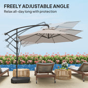 Garden Cantilever Parasol 3m with Fillable Base up to 90kg Wind Strap Cover Round Banana Hanging Umbrella Crank Tilt UPF50+, Cream