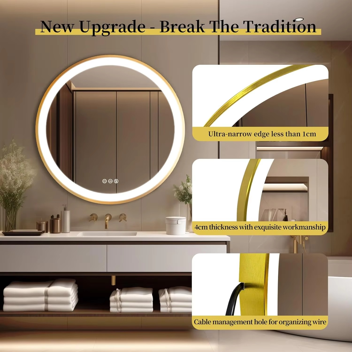 Gold Bathroom Light LED, 60cm - LYNXIS | Glare-Free