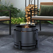 Smokeless Fire Pit Portable Wood Burning with Ash Catcher, 37cm, Black with Poker for Garden Camping Bonfire Party