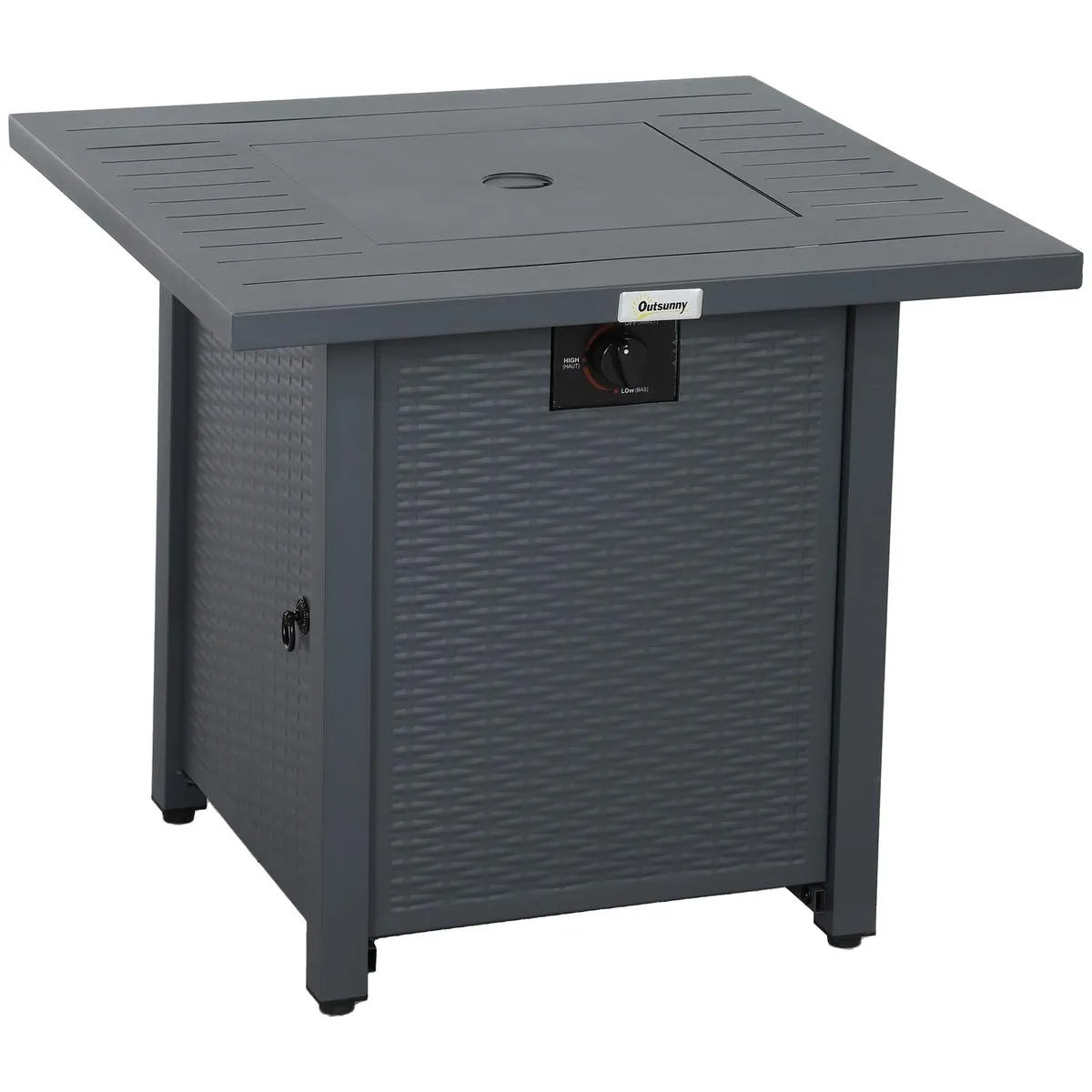 Gas Fire Pit Table Rattan-style Square, 40,000 BTU, Grey, Propane Smokeless with Thermocouple, Lava Rocks, Waterproof Cover, Spark Guard and Lid for Patio