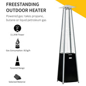 Outdoor Patio Gas Heater 11.2kW Freestanding Pyramid Propane Heater with Wheels Dust Cover Regulator Hose Black 50x50x225cm
