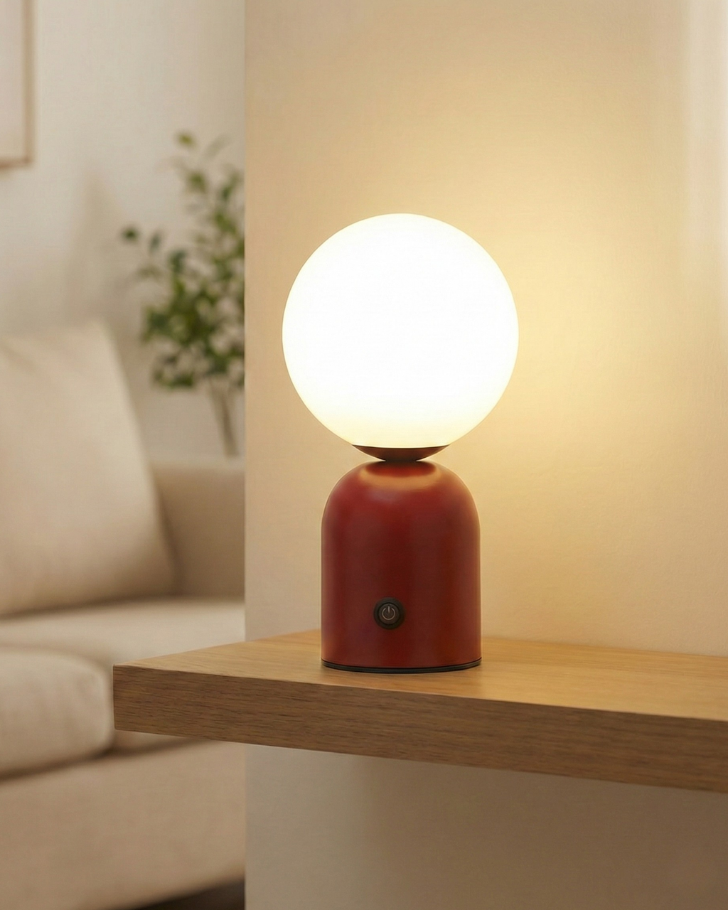 LUMI cordless designer table lamp softening the light in a contemporary lounge — DecoHarmonie