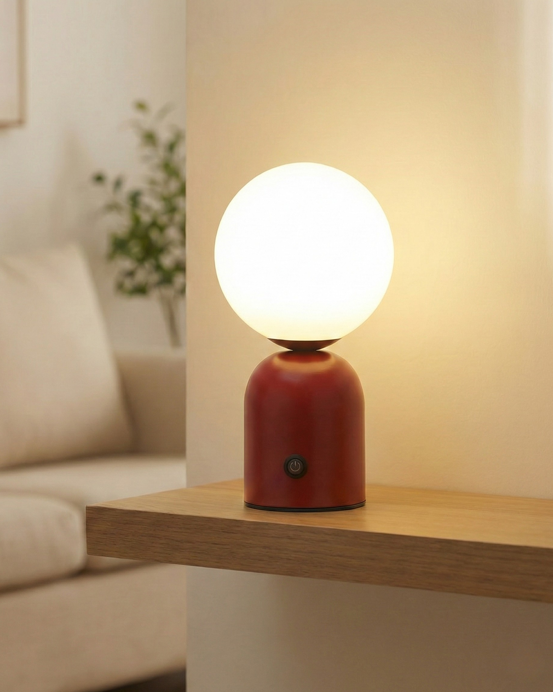 LUMI cordless designer table lamp softening the light in a contemporary lounge — DecoHarmonie