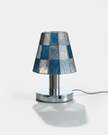 KALI designer table lamp with blue mosaic textured glass shade on polished chrome base | DecoHarmonie