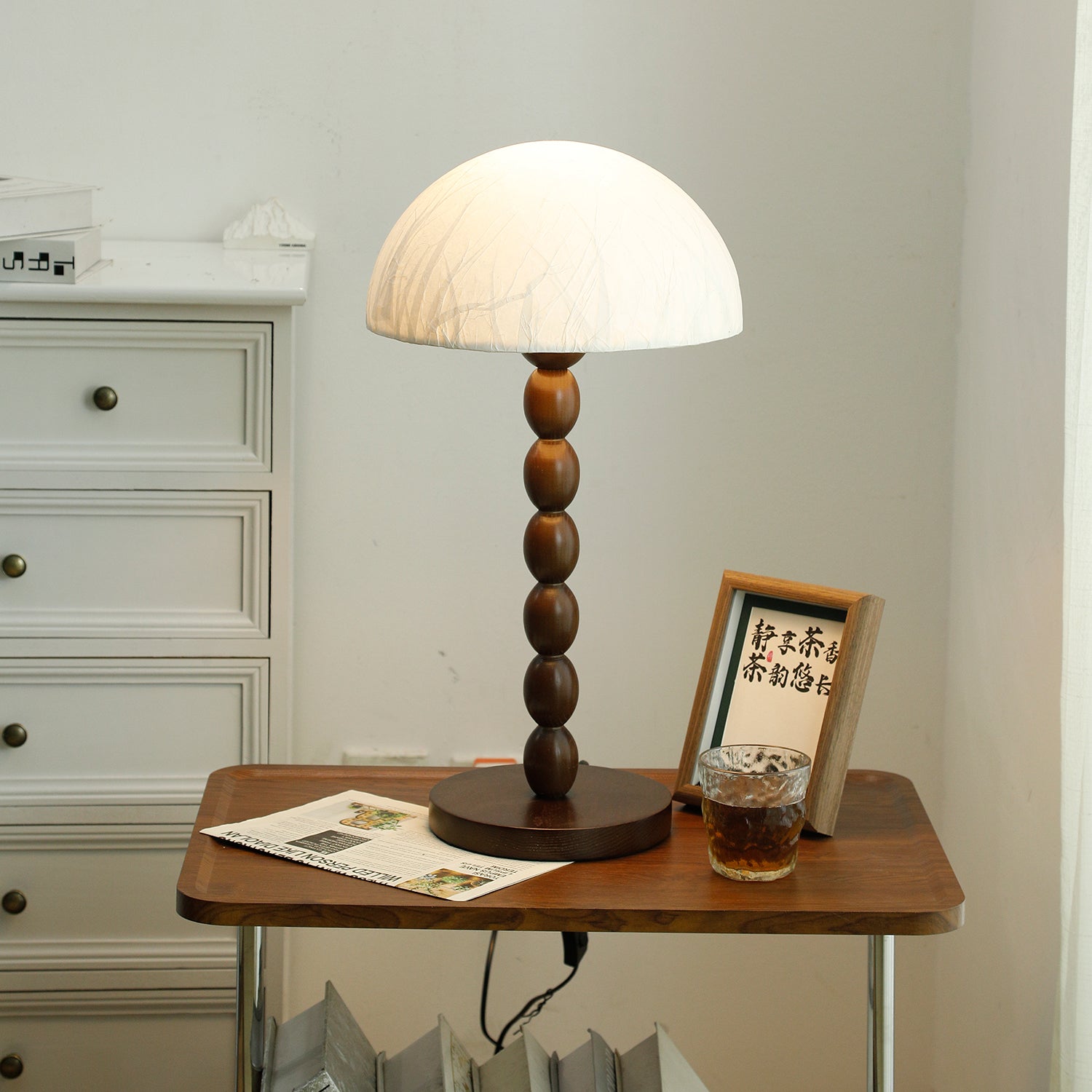 Table Lamp Paper Shade Wood - HAYESX | Serene Lighting
