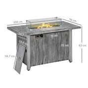 Gas Fire Pit Table, 50,000 BTU, Grey with Cover and Glass Screen