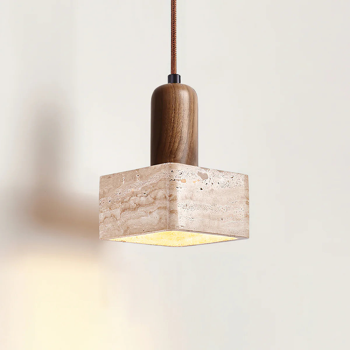 Byers pendant light, marble and wood, interior lighting