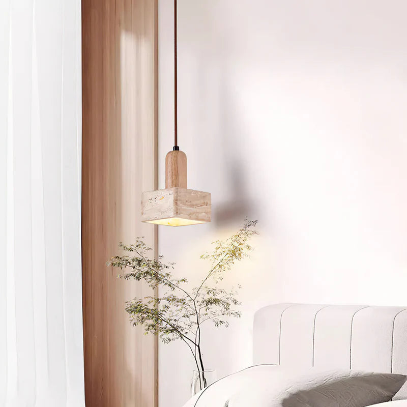 Zaid Minimalism Travertine Wood Pendant Lamp Bedroom Dining Room