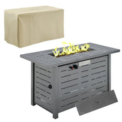 Gas Fire Pit Table, 50,000 BTU, 107×51×63cm, Silver Grey, Smokeless with Protective Cover, Lava Rocks and Lid for Outdoor Patio
