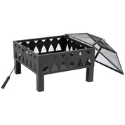 Fire Pit Outdoor, 66cm, Black, with Screen Cover and Poker for Patio Backyard Wood Burner Firepit Bowl